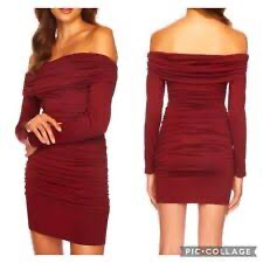 Susana Monaco Gathered Off The Shoulder Dress in oxiblood